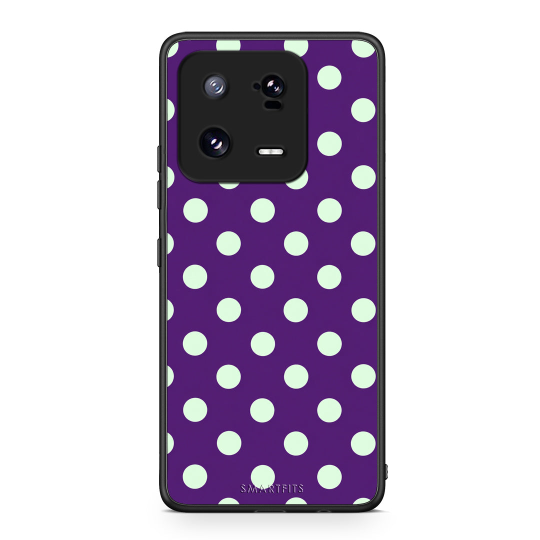 Θήκη Xiaomi 13 Pro Mint Polka Dots on Purple από τη Smartfits με σχέδιο στο πίσω μέρος και μαύρο περίβλημα | Xiaomi 13 Pro Mint Polka Dots on Purple case with colorful back and black bezels