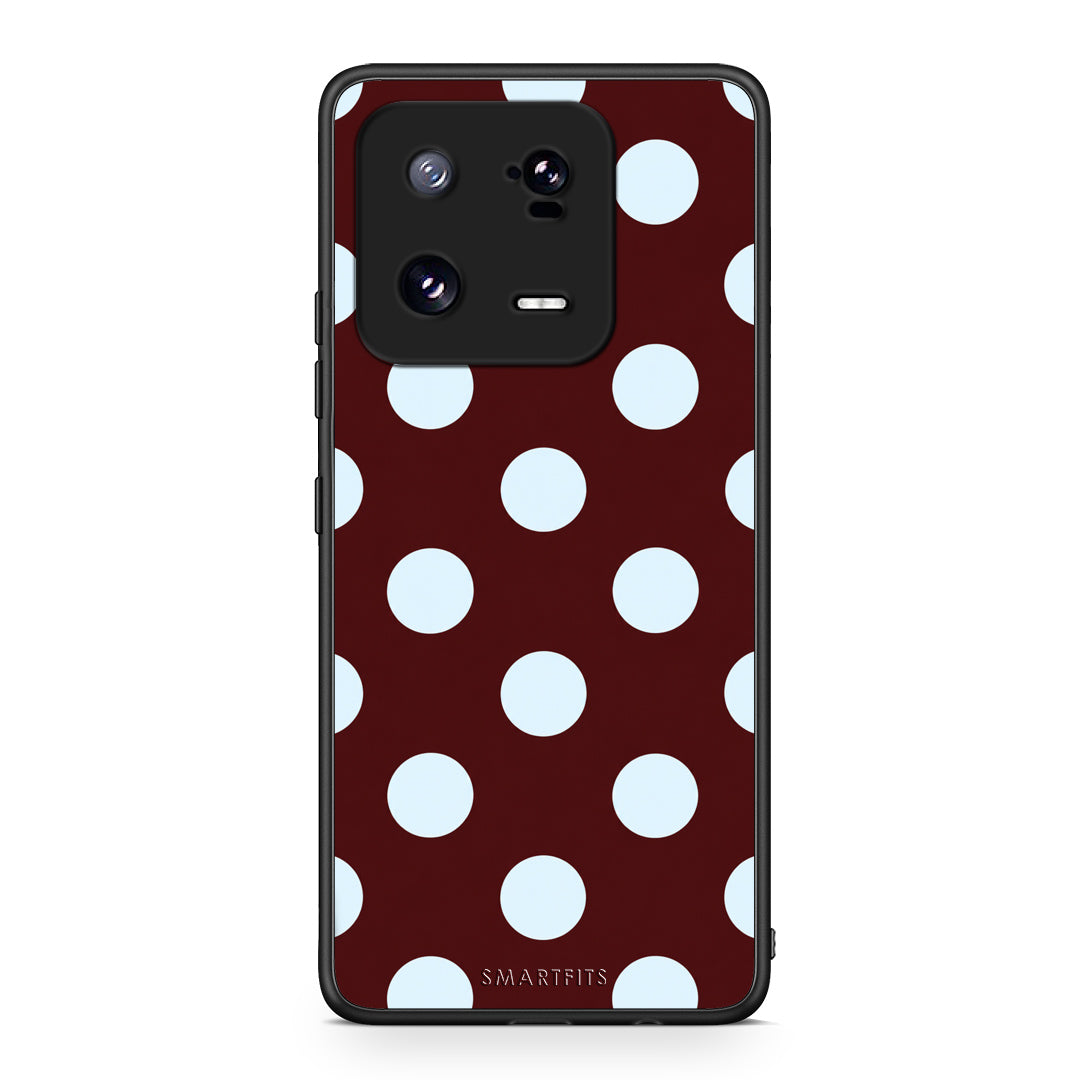 Θήκη Xiaomi 13 Pro Pale Blue Large Polka Dots on Burgundy από τη Smartfits με σχέδιο στο πίσω μέρος και μαύρο περίβλημα | Xiaomi 13 Pro Pale Blue Large Polka Dots on Burgundy case with colorful back and black bezels