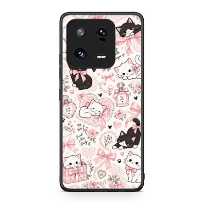 Θήκη Xiaomi 13 Pro Pink Bows and Kittens Collage από τη Smartfits με σχέδιο στο πίσω μέρος και μαύρο περίβλημα | Xiaomi 13 Pro Pink Bows and Kittens Collage case with colorful back and black bezels