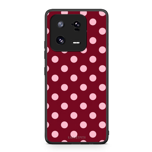 Θήκη Xiaomi 13 Pro Pink Polka Dots on Burgundy από τη Smartfits με σχέδιο στο πίσω μέρος και μαύρο περίβλημα | Xiaomi 13 Pro Pink Polka Dots on Burgundy case with colorful back and black bezels