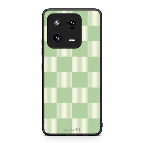 Θήκη Xiaomi 13 Pro Sage and Cream Striped Checks από τη Smartfits με σχέδιο στο πίσω μέρος και μαύρο περίβλημα | Xiaomi 13 Pro Sage and Cream Striped Checks case with colorful back and black bezels