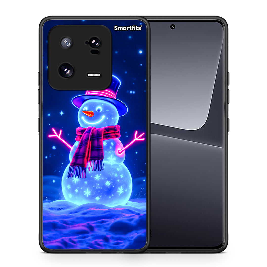 Θήκη Xiaomi 13 Pro Christmas Neon Snowman από τη Smartfits με σχέδιο στο πίσω μέρος και μαύρο περίβλημα | Xiaomi 13 Pro Christmas Neon Snowman Case with Colorful Back and Black Bezels