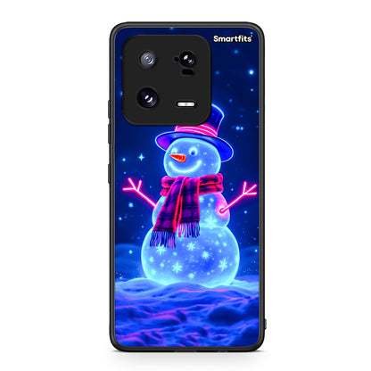 Θήκη Xiaomi 13 Christmas Neon Snowman από τη Smartfits με σχέδιο στο πίσω μέρος και μαύρο περίβλημα | Xiaomi 13 Christmas Neon Snowman Case with Colorful Back and Black Bezels