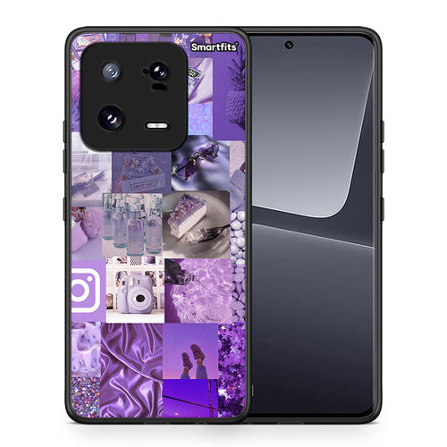 Θήκη Xiaomi 13 Purple Aesthetic Collage από τη Smartfits με σχέδιο στο πίσω μέρος και μαύρο περίβλημα | Xiaomi 13 Purple Aesthetic Collage Case with Colorful Back and Black Bezels