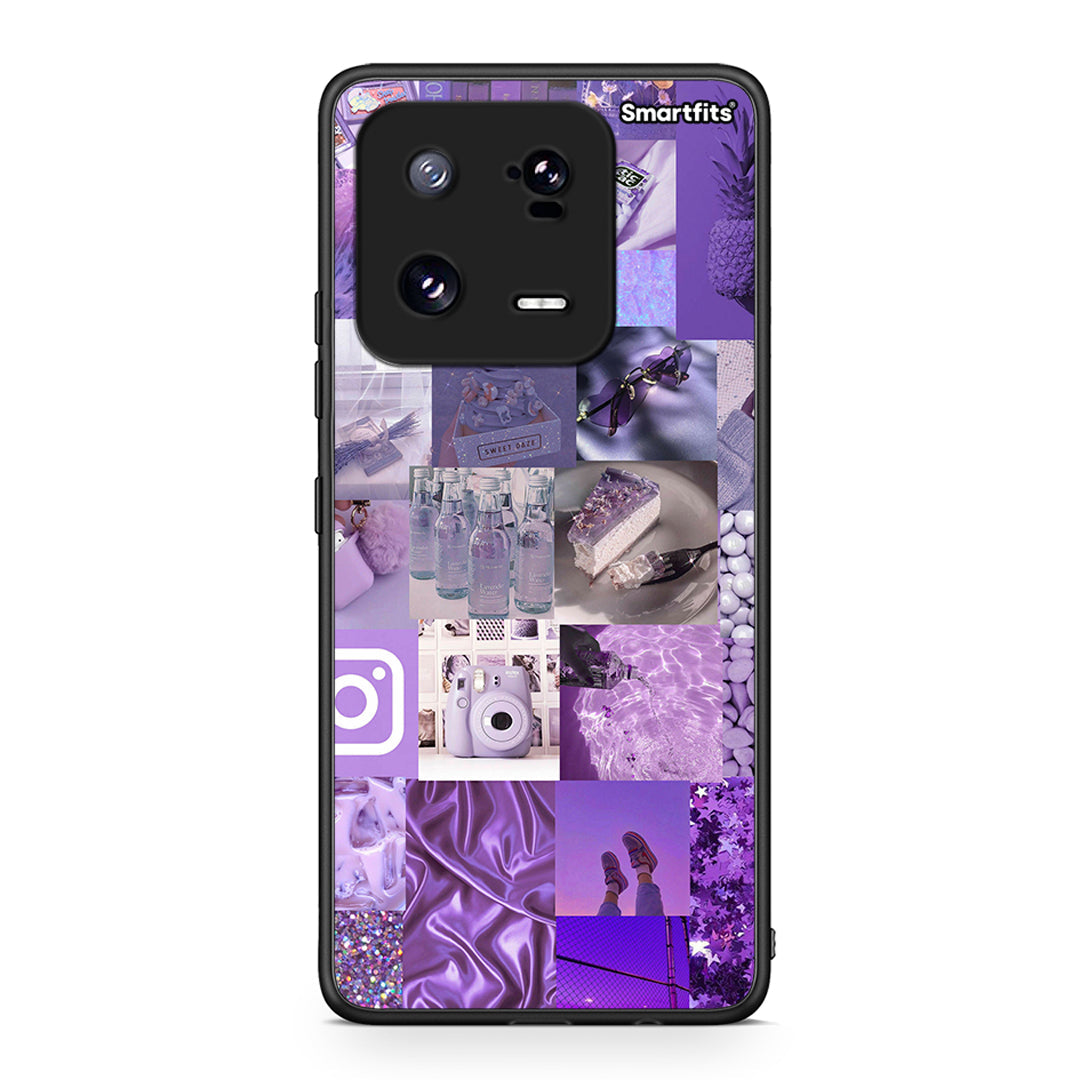 Θήκη Xiaomi 13 Purple Aesthetic Collage από τη Smartfits με σχέδιο στο πίσω μέρος και μαύρο περίβλημα | Xiaomi 13 Purple Aesthetic Collage Case with Colorful Back and Black Bezels