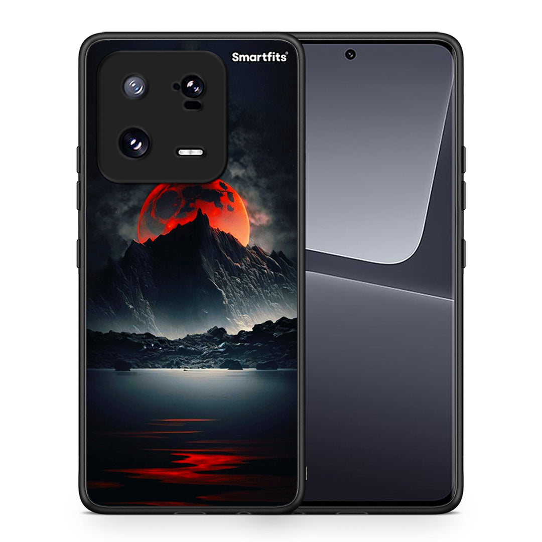 Θήκη Xiaomi 13 Pro Red Full Moon από τη Smartfits με σχέδιο στο πίσω μέρος και μαύρο περίβλημα | Xiaomi 13 Pro Red Full Moon Case with Colorful Back and Black Bezels