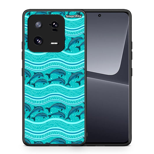 Θήκη Xiaomi 13 Swimming Dolphins από τη Smartfits με σχέδιο στο πίσω μέρος και μαύρο περίβλημα | Xiaomi 13 Swimming Dolphins Case with Colorful Back and Black Bezels