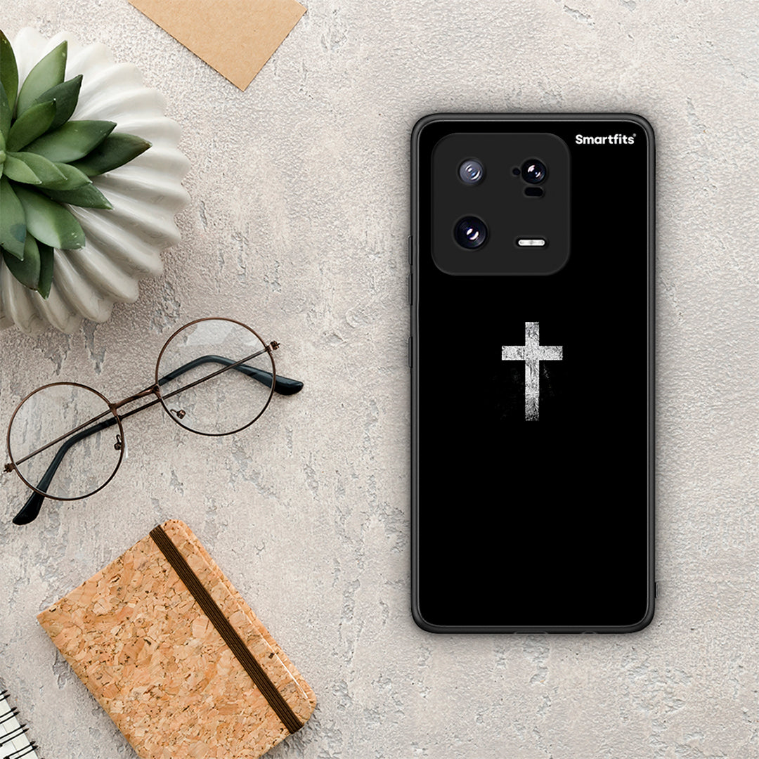 Θήκη Xiaomi 13 Pro White Cross από τη Smartfits με σχέδιο στο πίσω μέρος και μαύρο περίβλημα | Xiaomi 13 Pro White Cross Case with Colorful Back and Black Bezels