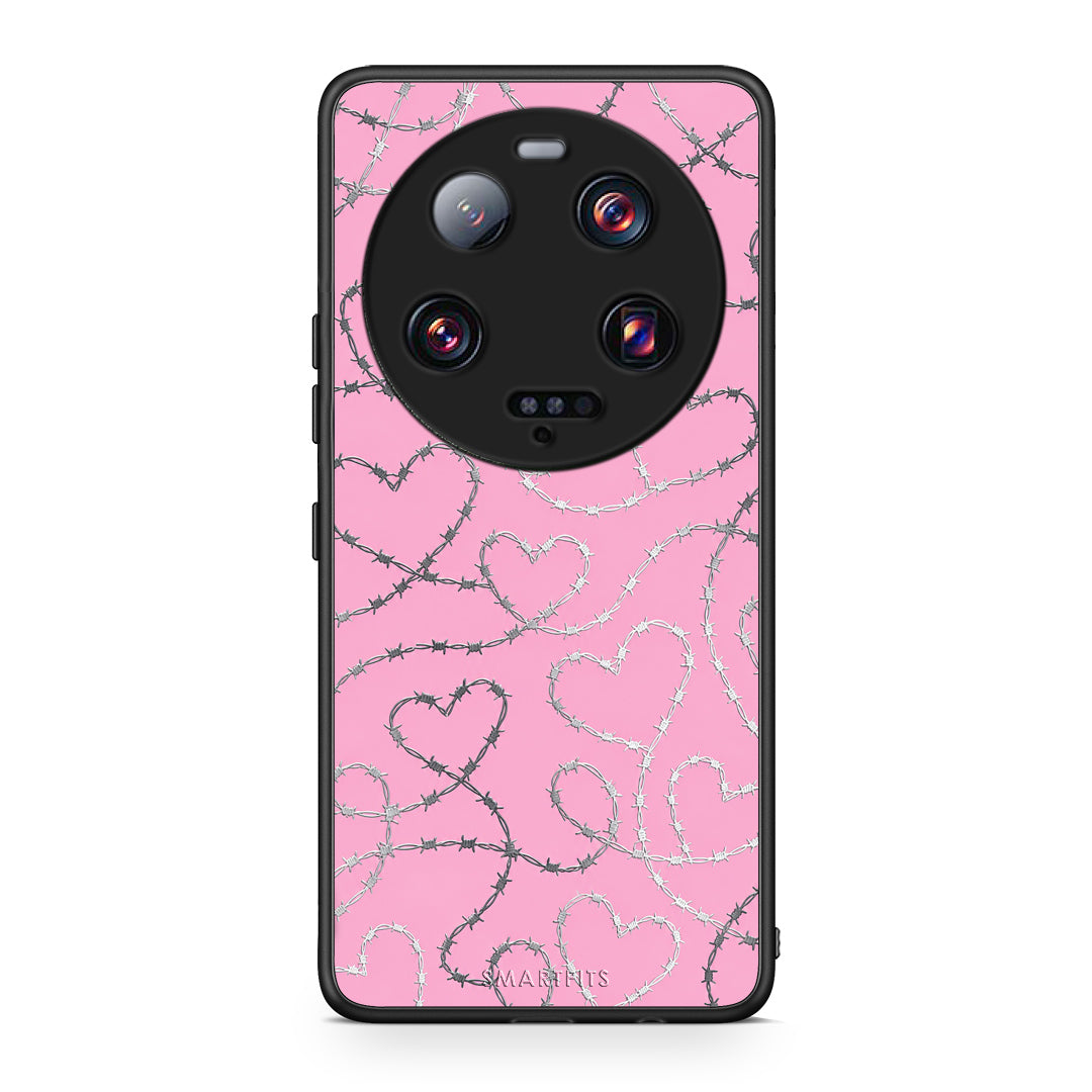 Θήκη Xiaomi 13 Ultra Barbed Wire Hearts on Pink από τη Smartfits με σχέδιο στο πίσω μέρος και μαύρο περίβλημα | Xiaomi 13 Ultra Barbed Wire Hearts on Pink case with colorful back and black bezels