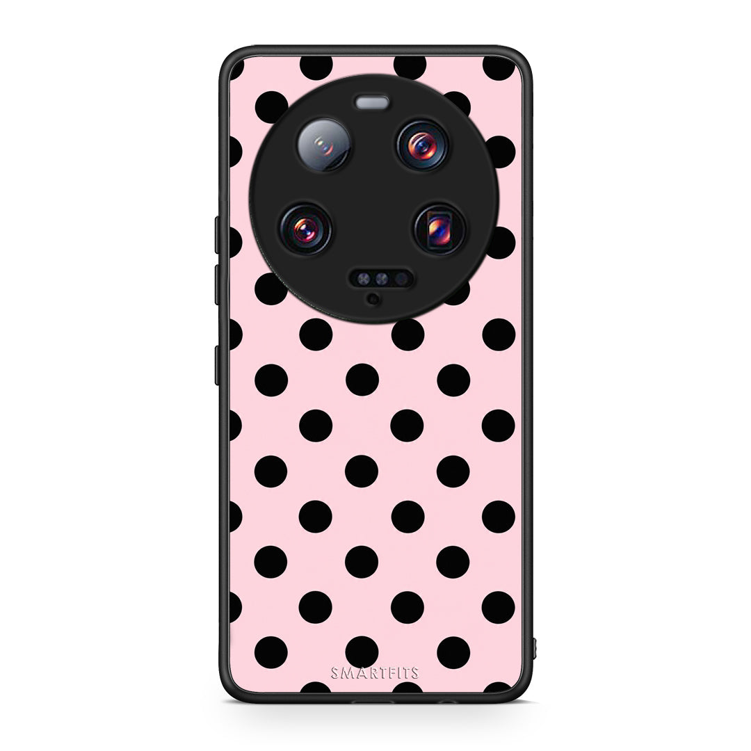 Θήκη Xiaomi 13 Ultra Black Polka Dots on Pink από τη Smartfits με σχέδιο στο πίσω μέρος και μαύρο περίβλημα | Xiaomi 13 Ultra Black Polka Dots on Pink case with colorful back and black bezels