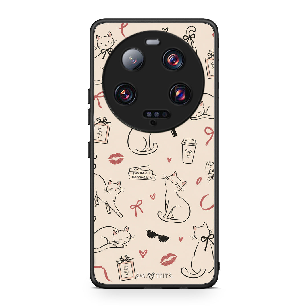 Θήκη Xiaomi 13 Ultra Minimal Cat and Fashion Doodles on Cream από τη Smartfits με σχέδιο στο πίσω μέρος και μαύρο περίβλημα | Xiaomi 13 Ultra Minimal Cat and Fashion Doodles on Cream case with colorful back and black bezels