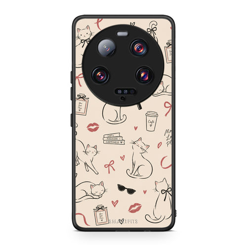 Θήκη Xiaomi 13 Ultra Minimal Cat and Fashion Doodles on Cream από τη Smartfits με σχέδιο στο πίσω μέρος και μαύρο περίβλημα | Xiaomi 13 Ultra Minimal Cat and Fashion Doodles on Cream case with colorful back and black bezels