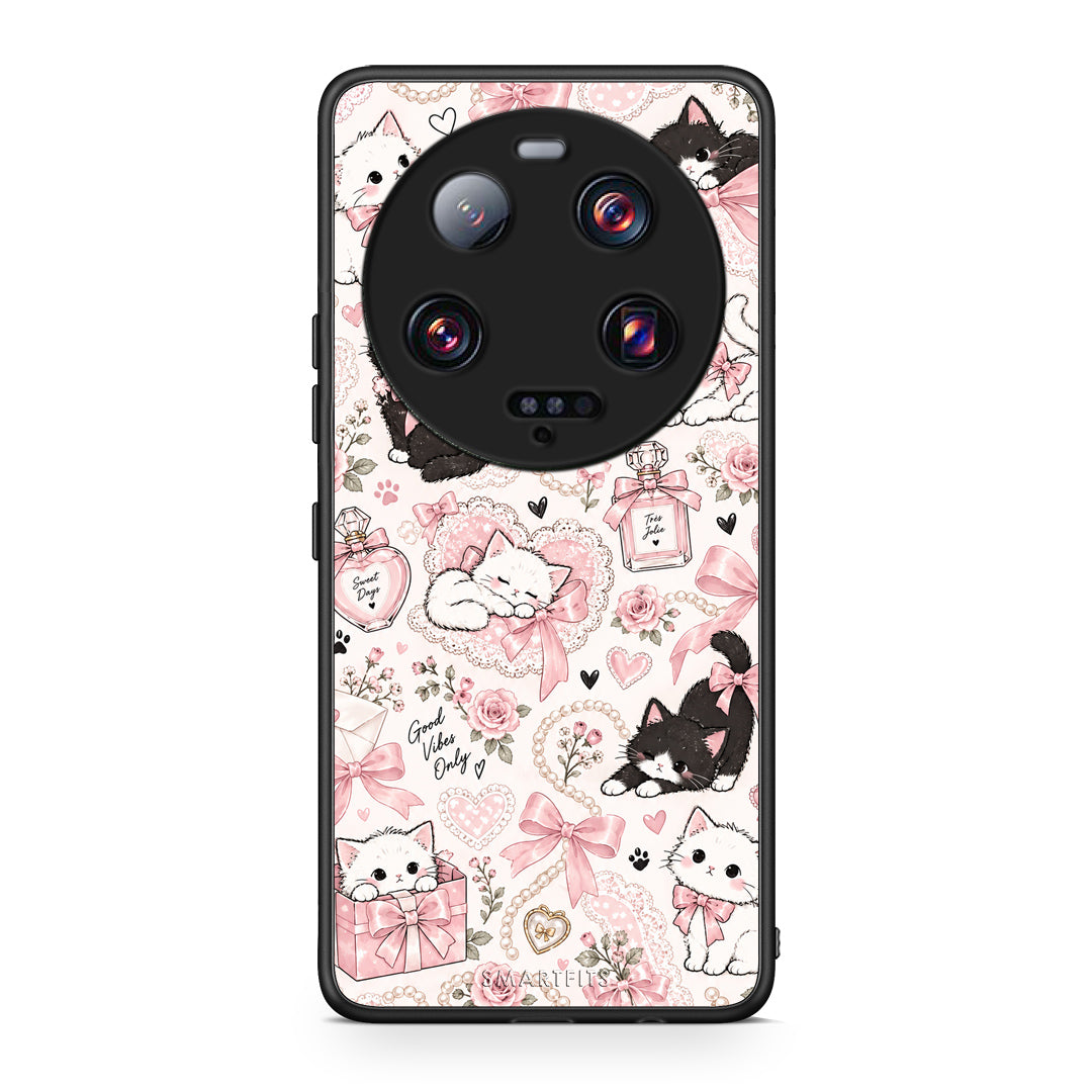 Θήκη Xiaomi 13 Ultra Pink Bows and Kittens Collage από τη Smartfits με σχέδιο στο πίσω μέρος και μαύρο περίβλημα | Xiaomi 13 Ultra Pink Bows and Kittens Collage case with colorful back and black bezels
