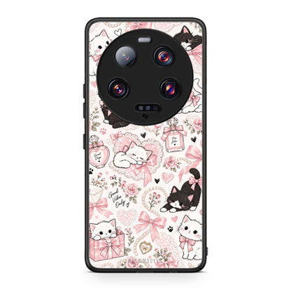 Θήκη Xiaomi 13 Ultra Pink Bows and Kittens Collage από τη Smartfits με σχέδιο στο πίσω μέρος και μαύρο περίβλημα | Xiaomi 13 Ultra Pink Bows and Kittens Collage case with colorful back and black bezels