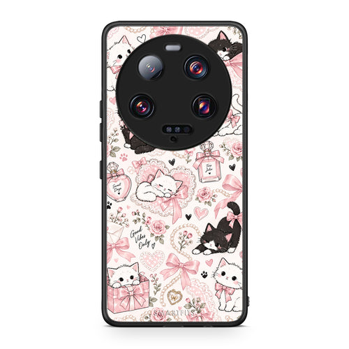Θήκη Xiaomi 13 Ultra Pink Bows and Kittens Collage από τη Smartfits με σχέδιο στο πίσω μέρος και μαύρο περίβλημα | Xiaomi 13 Ultra Pink Bows and Kittens Collage case with colorful back and black bezels
