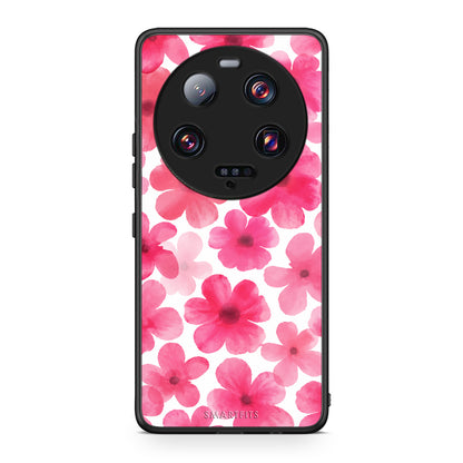 Θήκη Xiaomi 13 Ultra Pink Watercolour Flowers on White από τη Smartfits με σχέδιο στο πίσω μέρος και μαύρο περίβλημα | Xiaomi 13 Ultra Pink Watercolour Flowers on White case with colorful back and black bezels
