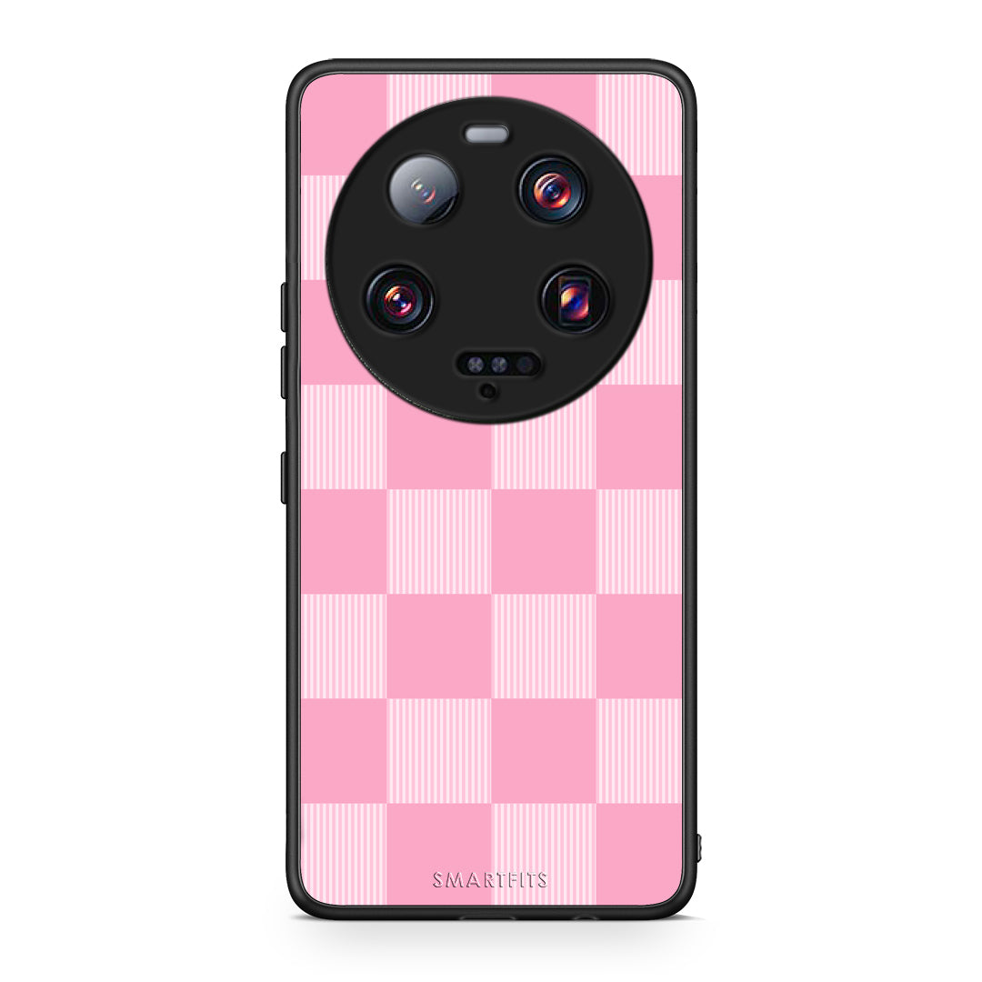 Θήκη Xiaomi 13 Ultra Pink and White Striped Checks από τη Smartfits με σχέδιο στο πίσω μέρος και μαύρο περίβλημα | Xiaomi 13 Ultra Pink and White Striped Checks case with colorful back and black bezels