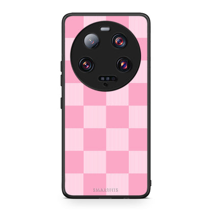 Θήκη Xiaomi 13 Ultra Pink and White Striped Checks από τη Smartfits με σχέδιο στο πίσω μέρος και μαύρο περίβλημα | Xiaomi 13 Ultra Pink and White Striped Checks case with colorful back and black bezels