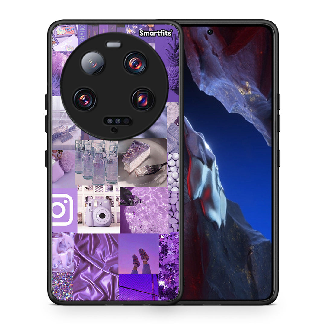 Θήκη Xiaomi 13 Ultra Purple Aesthetic Collage από τη Smartfits με σχέδιο στο πίσω μέρος και μαύρο περίβλημα | Xiaomi 13 Ultra Purple Aesthetic Collage Case with Colorful Back and Black Bezels