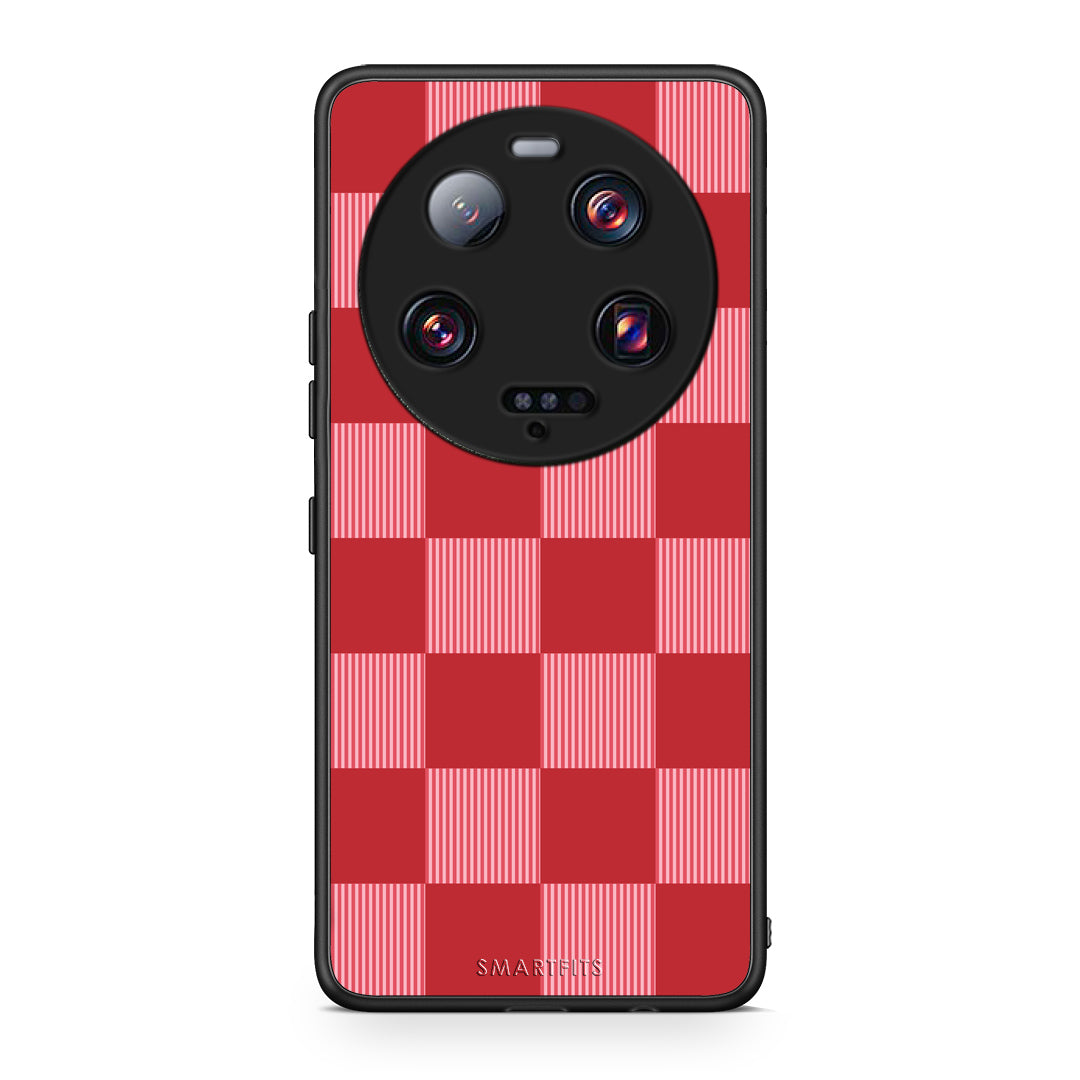 Θήκη Xiaomi 13 Ultra Red and Pink Striped Checks από τη Smartfits με σχέδιο στο πίσω μέρος και μαύρο περίβλημα | Xiaomi 13 Ultra Red and Pink Striped Checks case with colorful back and black bezels