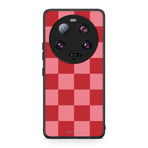 Θήκη Xiaomi 13 Ultra Red and Pink Striped Checks από τη Smartfits με σχέδιο στο πίσω μέρος και μαύρο περίβλημα | Xiaomi 13 Ultra Red and Pink Striped Checks case with colorful back and black bezels