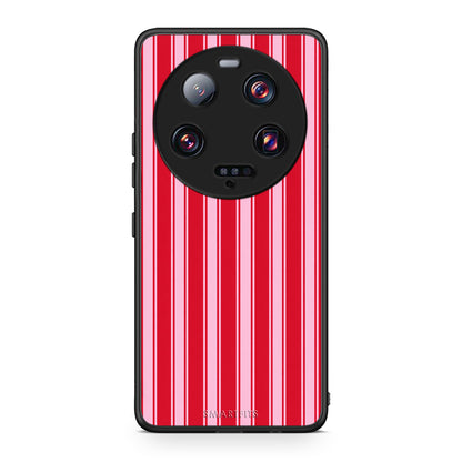 Θήκη Xiaomi 13 Ultra Red and Pink Vertical Pinstripes από τη Smartfits με σχέδιο στο πίσω μέρος και μαύρο περίβλημα | Xiaomi 13 Ultra Red and Pink Vertical Pinstripes case with colorful back and black bezels