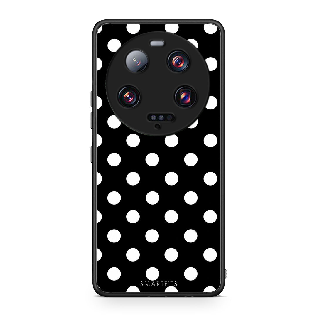 Θήκη Xiaomi 13 Ultra White Polka Dots on Black από τη Smartfits με σχέδιο στο πίσω μέρος και μαύρο περίβλημα | Xiaomi 13 Ultra White Polka Dots on Black case with colorful back and black bezels