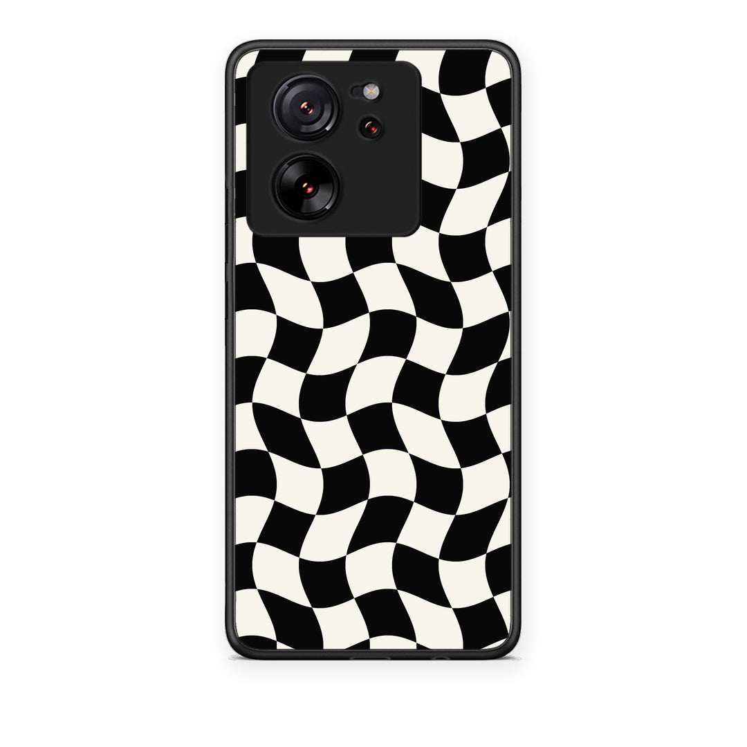 Θήκη Xiaomi 13T Black and Cream Wavy Checkerboard από τη Smartfits με σχέδιο στο πίσω μέρος και μαύρο περίβλημα | Xiaomi 13T Black and Cream Wavy Checkerboard case with colorful back and black bezels