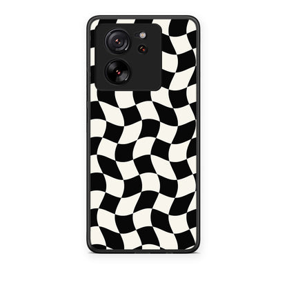 Θήκη Xiaomi 13T Black and Cream Wavy Checkerboard από τη Smartfits με σχέδιο στο πίσω μέρος και μαύρο περίβλημα | Xiaomi 13T Black and Cream Wavy Checkerboard case with colorful back and black bezels