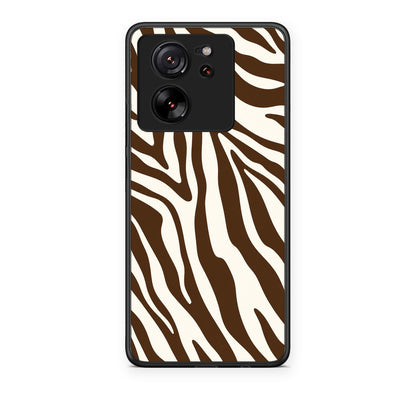 Θήκη Xiaomi 13T Brown and Cream Zebra Stripes από τη Smartfits με σχέδιο στο πίσω μέρος και μαύρο περίβλημα | Xiaomi 13T Brown and Cream Zebra Stripes case with colorful back and black bezels
