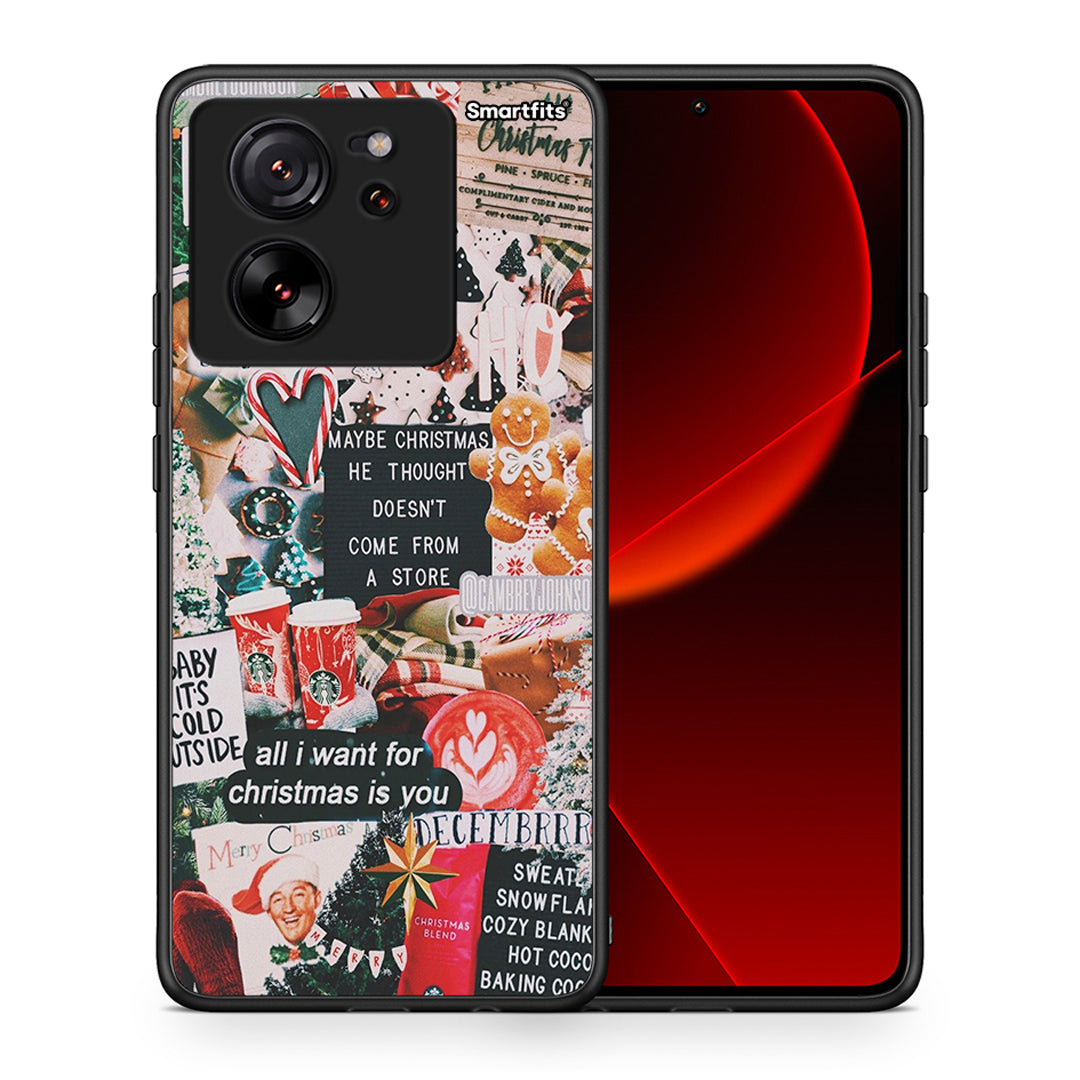 Θήκη Xiaomi 13T Christmas Happiness από τη Smartfits με σχέδιο στο πίσω μέρος και μαύρο περίβλημα | Xiaomi 13T Christmas Happiness case with colorful back and black bezels