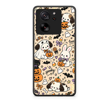 Θήκη Xiaomi 13T Halloween Puppies and Friends on Cream από τη Smartfits με σχέδιο στο πίσω μέρος και μαύρο περίβλημα | Xiaomi 13T Halloween Puppies and Friends on Cream case with colorful back and black bezels