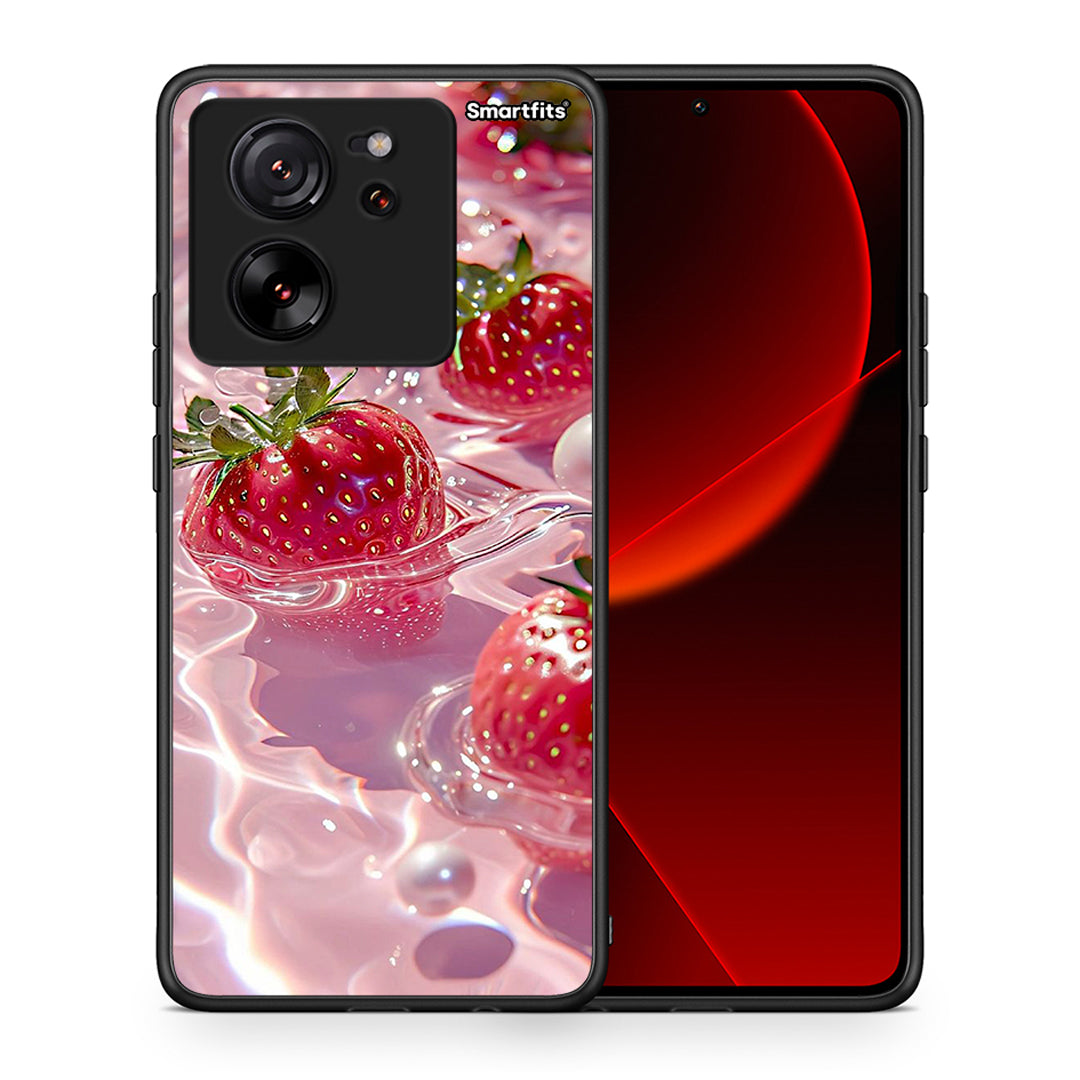 Θήκη Xiaomi 13T Juicy Strawberries από τη Smartfits με σχέδιο στο πίσω μέρος και μαύρο περίβλημα | Xiaomi 13T Juicy Strawberries case with colorful back and black bezels