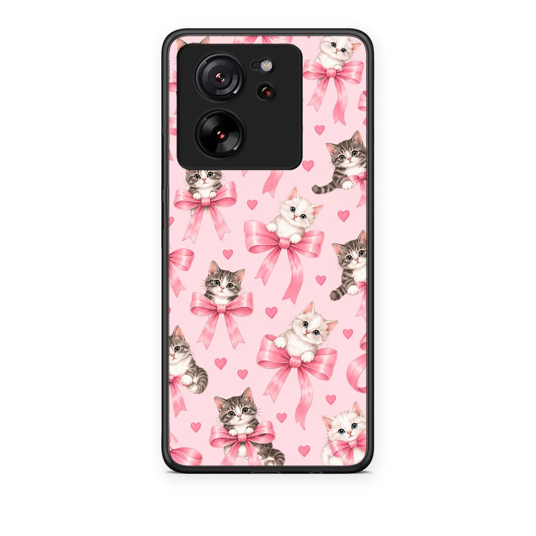 Θήκη Xiaomi 13T Kittens and Pink Bows on Pink από τη Smartfits με σχέδιο στο πίσω μέρος και μαύρο περίβλημα | Xiaomi 13T Kittens and Pink Bows on Pink case with colorful back and black bezels