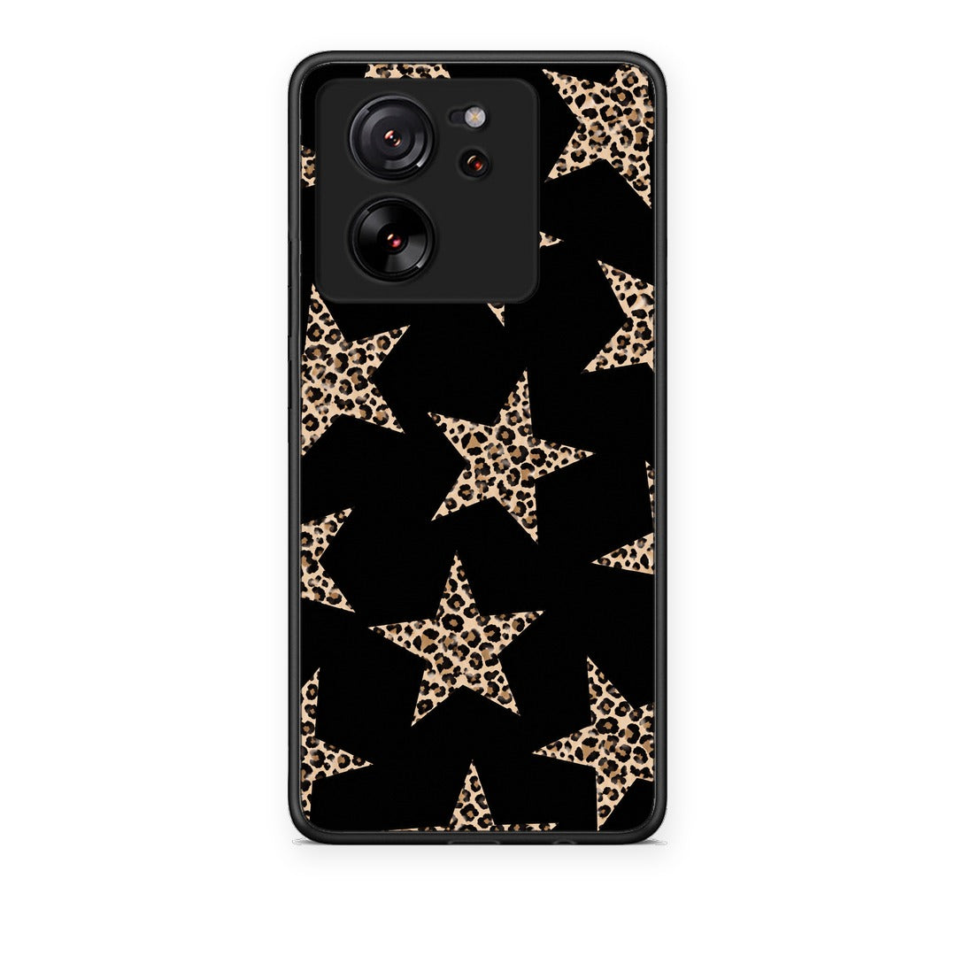 Θήκη Xiaomi 13T Leopard Stars on Black από τη Smartfits με σχέδιο στο πίσω μέρος και μαύρο περίβλημα | Xiaomi 13T Leopard Stars on Black case with colorful back and black bezels