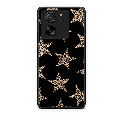 Θήκη Xiaomi 13T Leopard Stars on Black από τη Smartfits με σχέδιο στο πίσω μέρος και μαύρο περίβλημα | Xiaomi 13T Leopard Stars on Black case with colorful back and black bezels