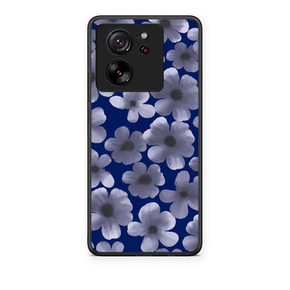 Θήκη Xiaomi 13T Pale Blue Flowers on Navy από τη Smartfits με σχέδιο στο πίσω μέρος και μαύρο περίβλημα | Xiaomi 13T Pale Blue Flowers on Navy case with colorful back and black bezels