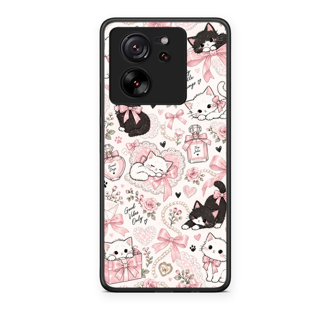 Θήκη Xiaomi 13T Pink Bows and Kittens Collage από τη Smartfits με σχέδιο στο πίσω μέρος και μαύρο περίβλημα | Xiaomi 13T Pink Bows and Kittens Collage case with colorful back and black bezels