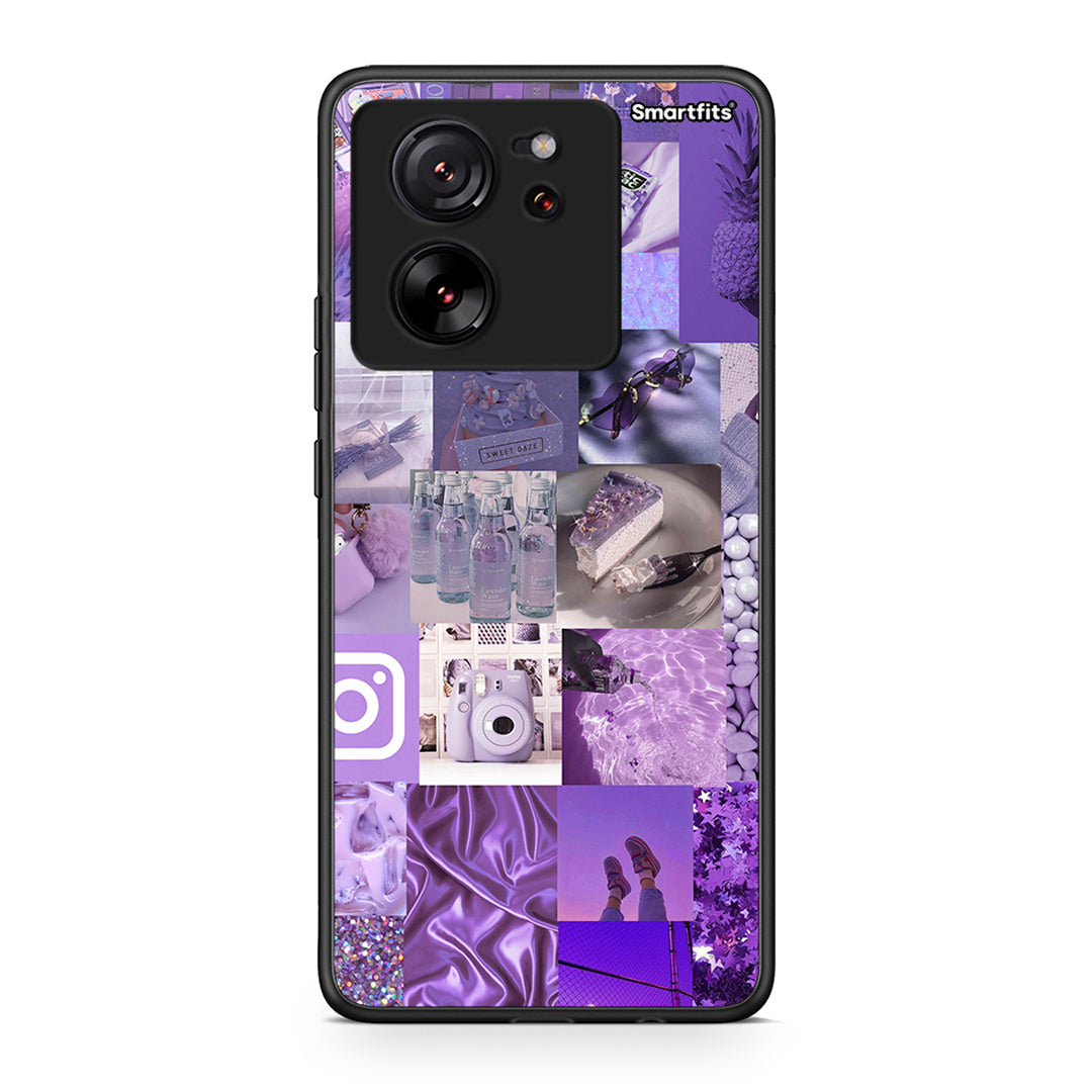 Xiaomi 13T Purple Aesthetic Collage θήκη από τη Smartfits με σχέδιο στο πίσω μέρος και μαύρο περίβλημα | Smartphone case with colorful back and black bezels by Smartfits