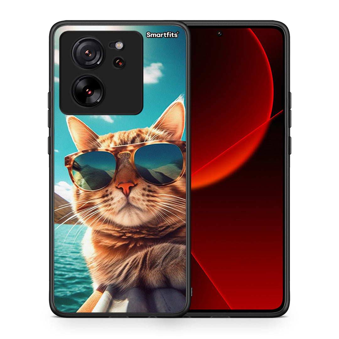 Θήκη Xiaomi 13T Summer Cat από τη Smartfits με σχέδιο στο πίσω μέρος και μαύρο περίβλημα | Xiaomi 13T Summer Cat case with colorful back and black bezels