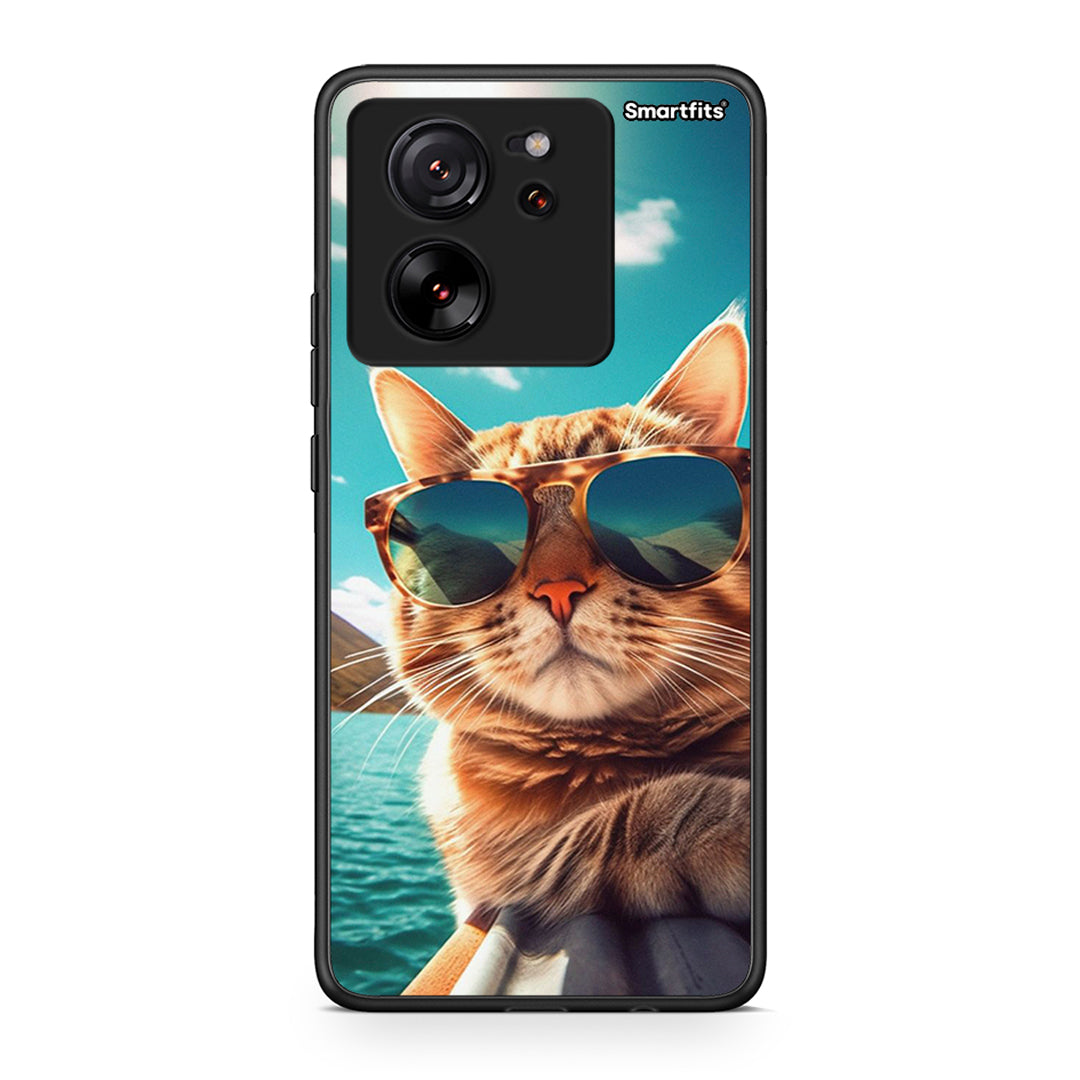 Xiaomi 13T Summer Cat θήκη από τη Smartfits με σχέδιο στο πίσω μέρος και μαύρο περίβλημα | Smartphone case with colorful back and black bezels by Smartfits