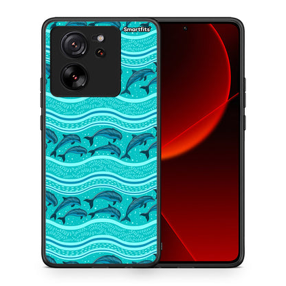 Θήκη Xiaomi 13T Swimming Dolphins από τη Smartfits με σχέδιο στο πίσω μέρος και μαύρο περίβλημα | Xiaomi 13T Swimming Dolphins case with colorful back and black bezels