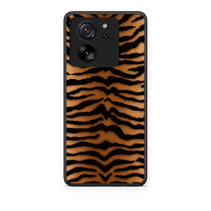 Θήκη Xiaomi 13T Tiger Print Orange and Black από τη Smartfits με σχέδιο στο πίσω μέρος και μαύρο περίβλημα | Xiaomi 13T Tiger Print Orange and Black case with colorful back and black bezels