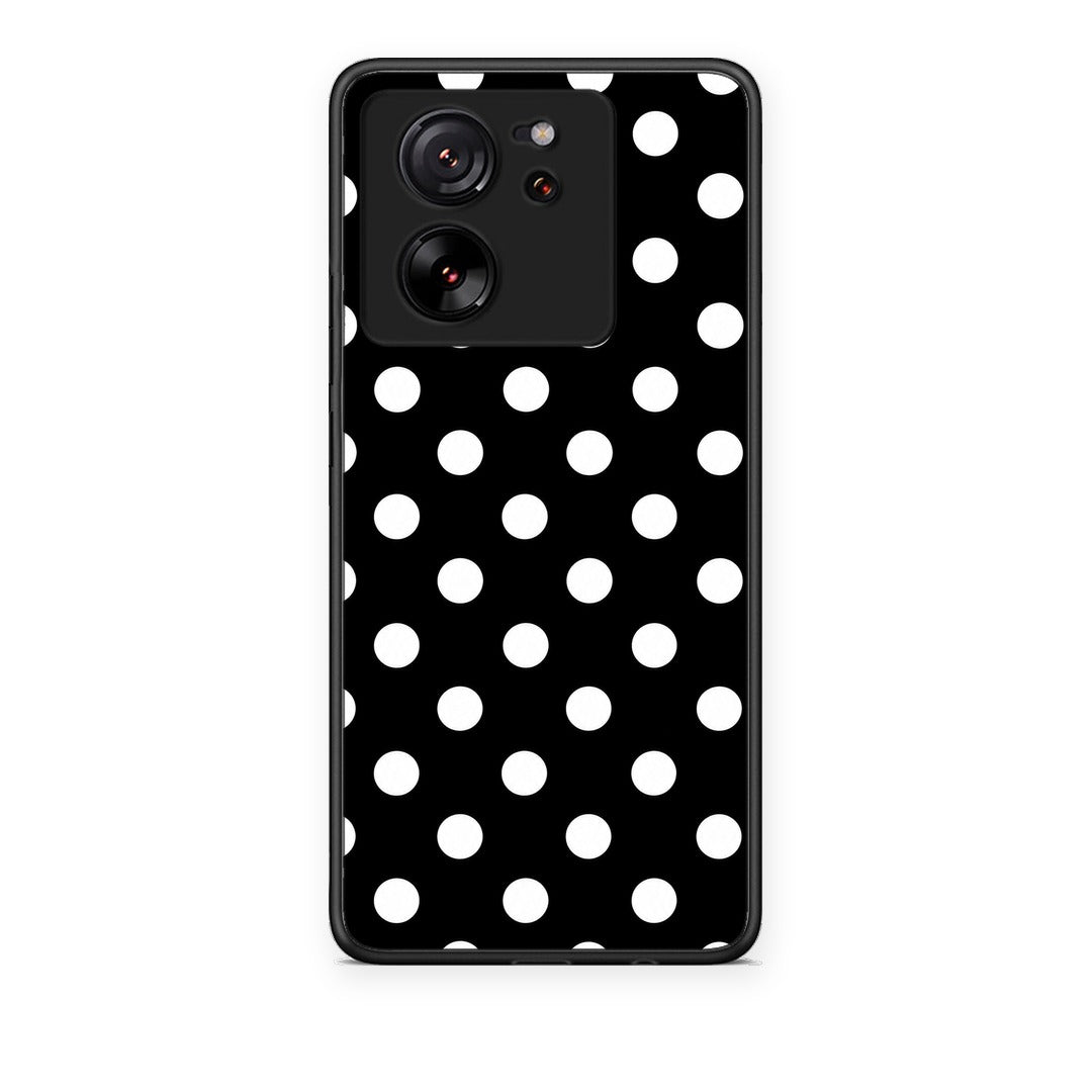 Θήκη Xiaomi 13T White Polka Dots on Black από τη Smartfits με σχέδιο στο πίσω μέρος και μαύρο περίβλημα | Xiaomi 13T White Polka Dots on Black case with colorful back and black bezels