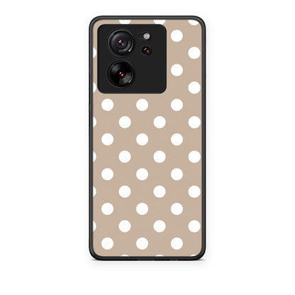Θήκη Xiaomi 13T White Polka Dots on Taupe από τη Smartfits με σχέδιο στο πίσω μέρος και μαύρο περίβλημα | Xiaomi 13T White Polka Dots on Taupe case with colorful back and black bezels