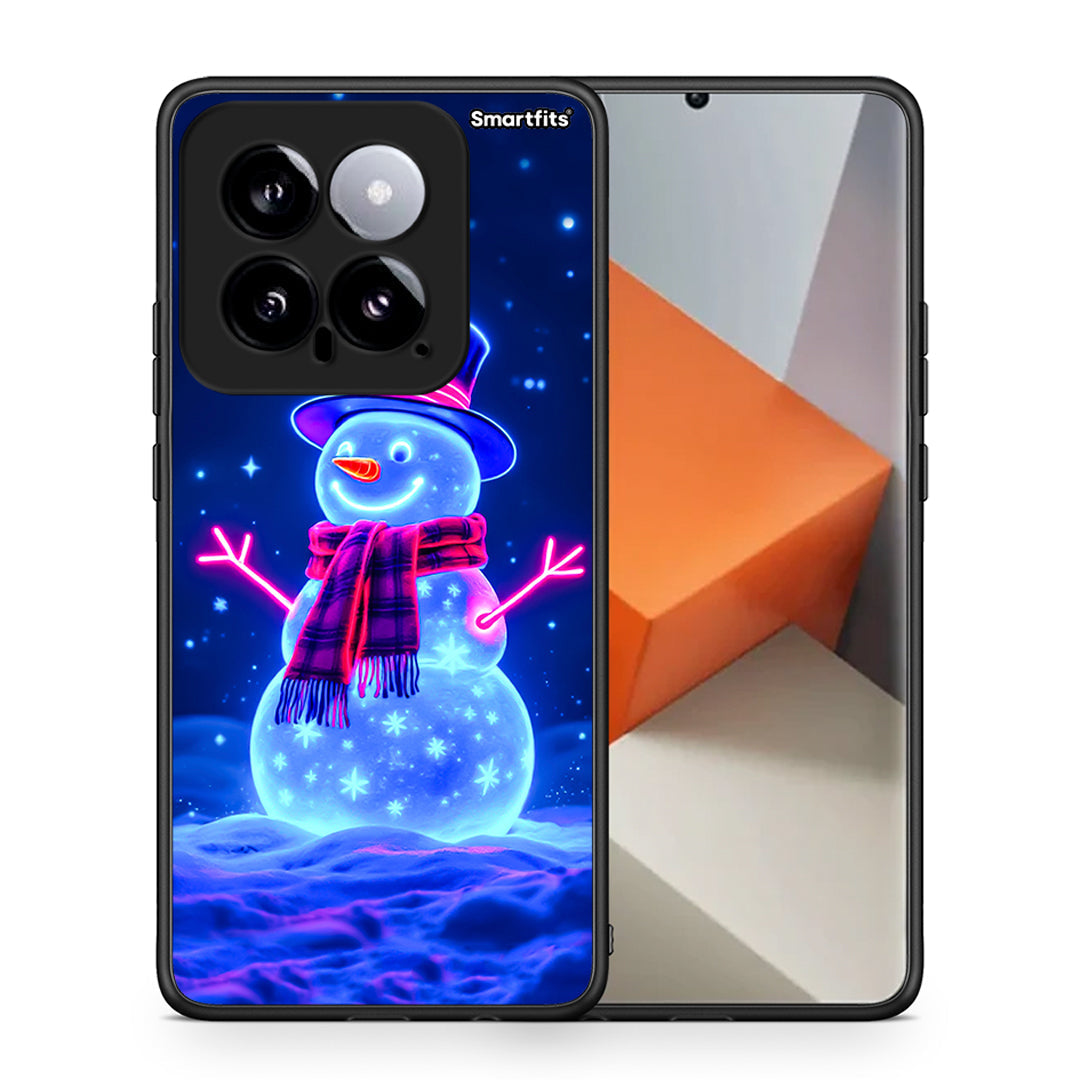 Θήκη Xiaomi 14 5G Christmas Neon Snowman από τη Smartfits με σχέδιο στο πίσω μέρος και μαύρο περίβλημα | Xiaomi 14 5G Christmas Neon Snowman case with colorful back and black bezels