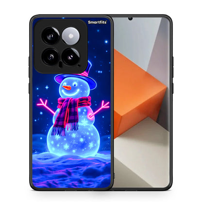 Θήκη Xiaomi 14 5G Christmas Neon Snowman από τη Smartfits με σχέδιο στο πίσω μέρος και μαύρο περίβλημα | Xiaomi 14 5G Christmas Neon Snowman case with colorful back and black bezels