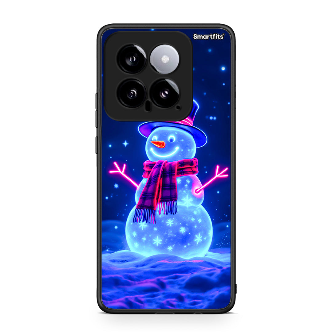 Xiaomi 14 5G Christmas Neon Snowman θήκη από τη Smartfits με σχέδιο στο πίσω μέρος και μαύρο περίβλημα | Smartphone case with colorful back and black bezels by Smartfits
