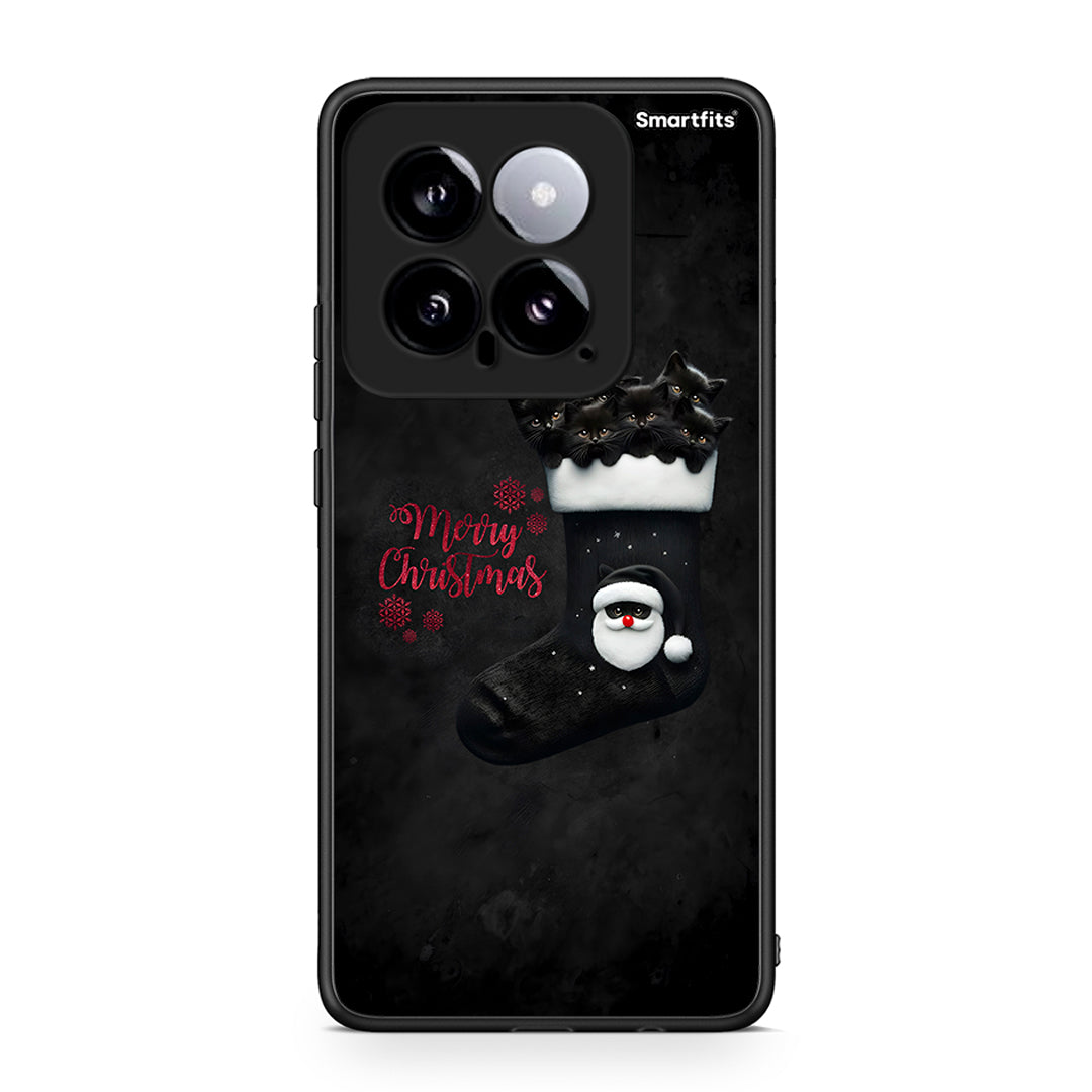 Xiaomi 14 5G Merry Cat Christmas θήκη από τη Smartfits με σχέδιο στο πίσω μέρος και μαύρο περίβλημα | Smartphone case with colorful back and black bezels by Smartfits