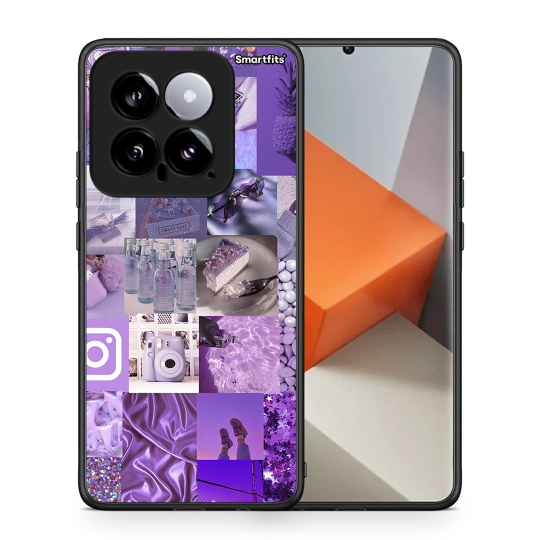 Θήκη Xiaomi 14 5G Purple Aesthetic Collage από τη Smartfits με σχέδιο στο πίσω μέρος και μαύρο περίβλημα | Xiaomi 14 5G Purple Aesthetic Collage case with colorful back and black bezels